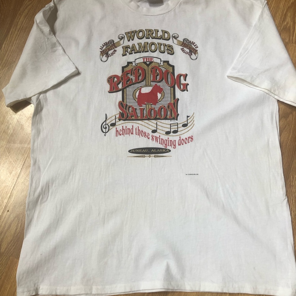 World Famous Red Dog Saloon Graphic Tee - White with Red & Black Print